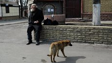 Мужчина на одной из улиц в Дебальцево Донецкой области. Архивное фото Мужчина на одной из улиц в Дебальцево Донецкой области. Архивное фото