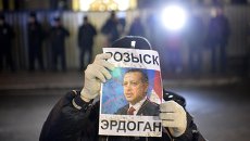 Участник акции протеста против действий турецких ВВС, которые сбили российский самолет Су-24 Участник акции протеста против действий турецких ВВС, которые сбили российский самолет Су-24