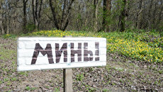 Указатель Мины близ линии разграничения в ЛНР. Архивное фото Указатель Мины близ линии разграничения в ЛНР. Архивное фото