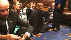 Члены Демократической партии во время сидячего протеста в конгрессе США. 22 июня 2016 Члены Демократической партии во время сидячего протеста в конгрессе США. 22 июня 2016