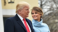US Presidente eletto Donald Trump e la moglie Melania vicino alla chiesa di San Giovanni.  20 gennaio 2017