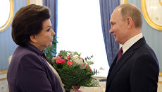 Russian President Vladimir Putin and cosmonaut, the world's first woman to be flown in space, Valentina Tereshkova during a meeting.  March 6, 2017