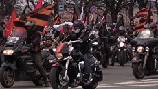 Ночные волки проехали по Петербургу перед выездом в Москву на День Победы Ночные волки проехали по Петербургу перед выездом в Москву на День Победы