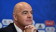 Президент Международной федерации футбола Джанни Инфантино на пресс-конференции. 01 июля 2017 Президент Международной федерации футбола Джанни Инфантино на пресс-конференции. 01 июля 2017