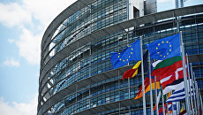 Флаги ЕС у здания Европейского парламента в Страсбурге. Архивное фото Флаги ЕС у здания Европейского парламента в Страсбурге. Архивное фото