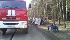 Место ДТП с участием автобуса в Подмосковье Место ДТП с участием автобуса в Подмосковье