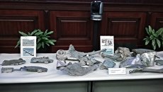 Фрагменты крылатых ракет коалиции, сбитых ПВО Сирии, представленные на брифинге начальника Главного оперативного управления Генштаба ВС генерал-полковника Сергея Рудского в Москве. Архивное фото Фрагменты крылатых ракет коалиции, сбитых ПВО Сирии, представленные на брифинге начальника Главного оперативного управления Генштаба ВС генерал-полковника Сергея Рудского в Москве. Архивное фото