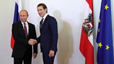 Президент РФ Владимир Путин и Федеральный канцлер Австрии Себастьян Курц во время встречи в Вене. 5 июня 2018 Президент РФ Владимир Путин и Федеральный канцлер Австрии Себастьян Курц во время встречи в Вене. 5 июня 2018