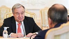 Генеральный секретарь ООН Антониу Гутерреш во время встречи с министром иностранных дел РФ Сергеем Лавровым в Доме приемов МИД России. 21 июня 2018 Генеральный секретарь ООН Антониу Гутерреш во время встречи с министром иностранных дел РФ Сергеем Лавровым в Доме приемов МИД России. 21 июня 2018