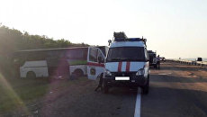 На месте ДТП с участием автобуса и КамАЗа в Андроповском районе Ставропольского края. 19 августа 2018 На месте ДТП с участием автобуса и КамАЗа в Андроповском районе Ставропольского края. 19 августа 2018