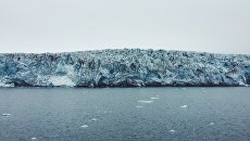 Фронт ледника Эсмарк. Постоянное откалывание льда сопровождается громким гулом Фронт ледника Эсмарк. Постоянное откалывание льда сопровождается громким гулом
