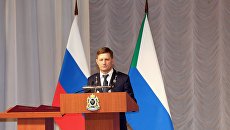 Губернатор Хабаровского края Сергей Фургал на церемонии инаугурации. 28 сентября 2018 Губернатор Хабаровского края Сергей Фургал на церемонии инаугурации. 28 сентября 2018
